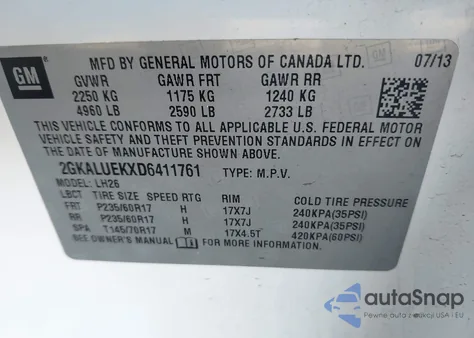 2013 GMC Terrain Slt-1 from USA, damaged, VIN 2GKALUEKXD6411761